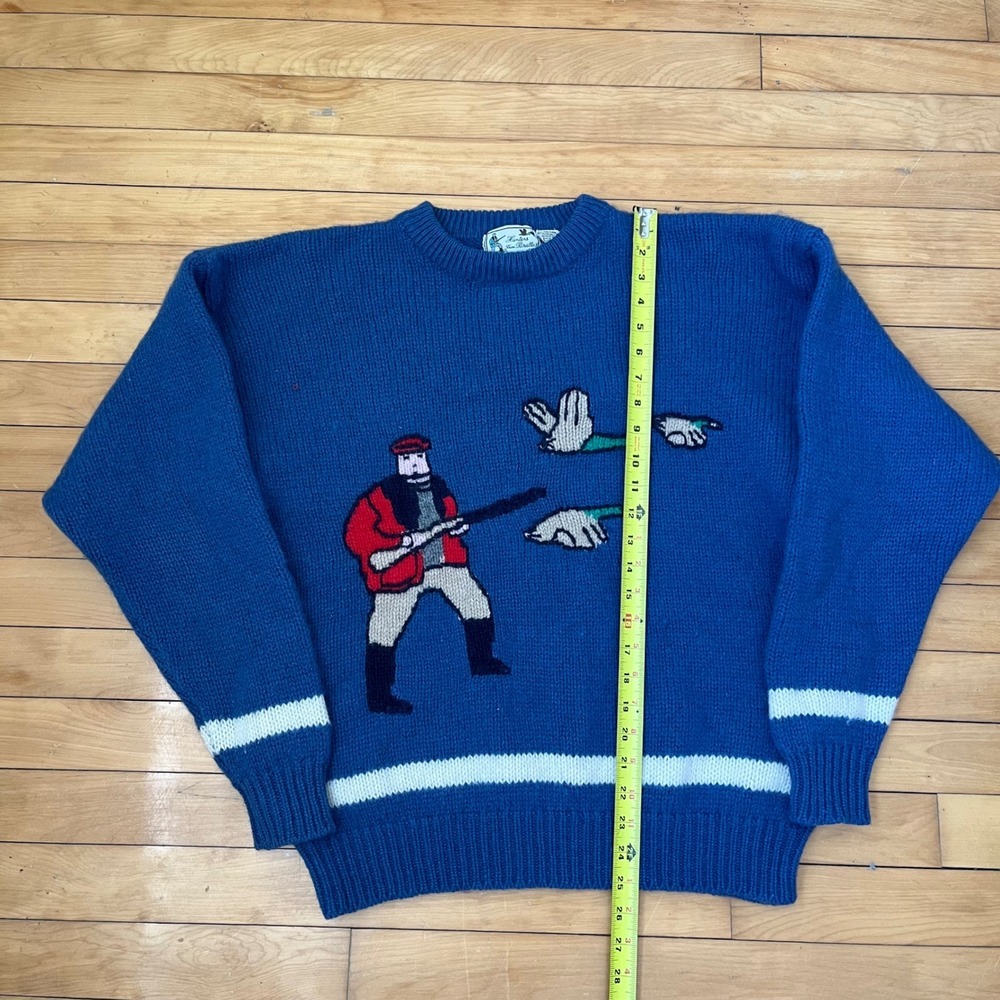 Vintage Hunters From Parallax Paris Wool Sweater Blue Duck Hunting Intarsia XL - Picture 5 of 6